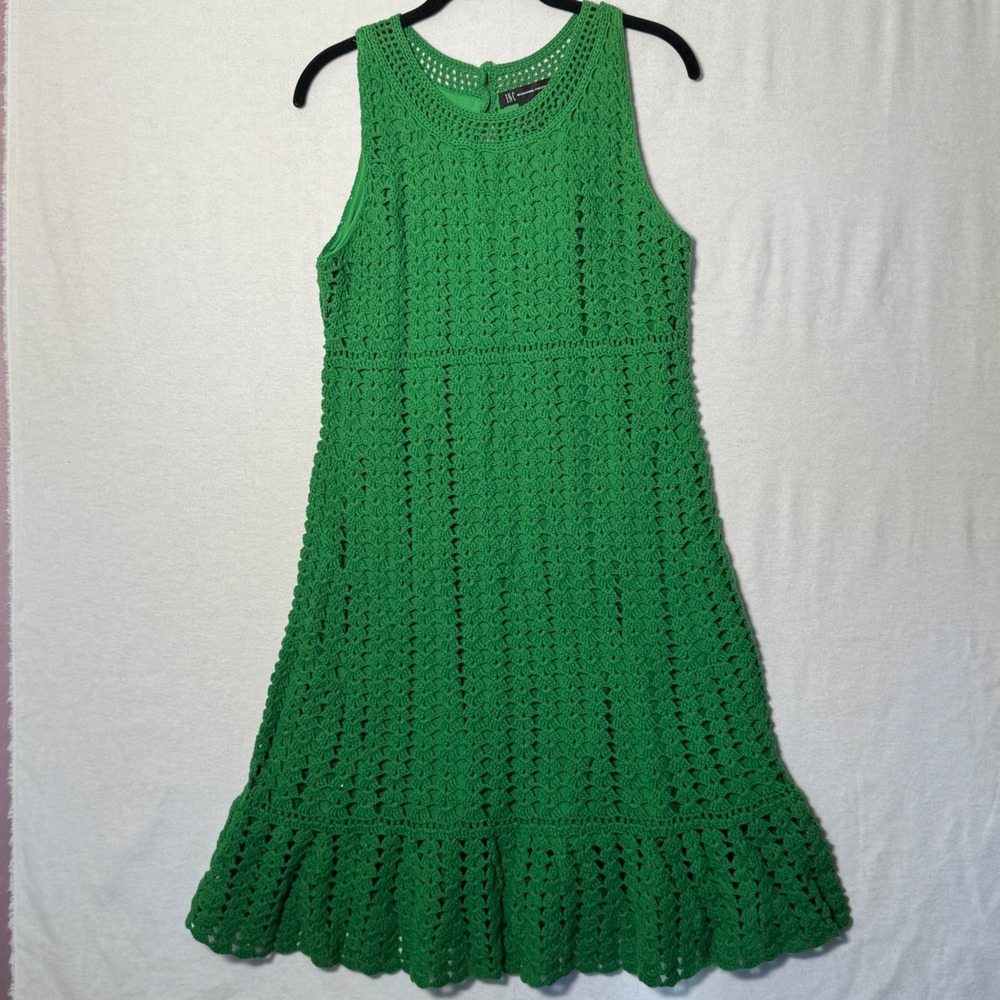 INC International Concepts Green Crochet Lined Ruffle Dress XL 84482GT899 NWT